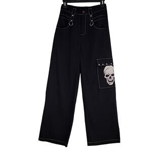 Rumwe Skull Black Silver Studs Lightweight Three Pocket Pants Size XS (U.S. 2)